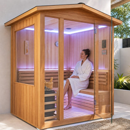 6000W Outdoor Traditional Steam Sauna for 4 People – Cedar Wood Sauna.