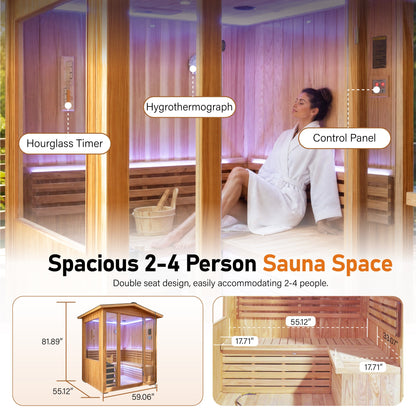 6000W Outdoor Traditional Steam Sauna for 4 People – Cedar Wood Sauna.