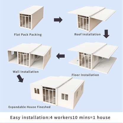 Foldable & Portable 20FT Expandable Tiny House: Modern Prefab Home with Full Amenities (1-2 Bed, Bath, Kitchen) - Home Fusion
