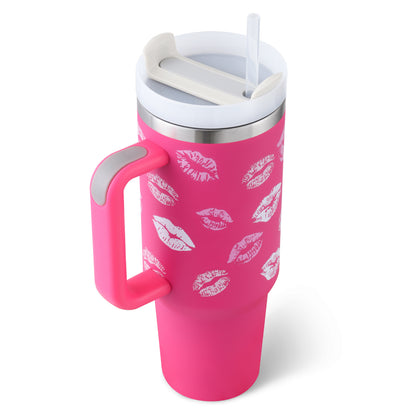40 Oz Insulated Tumbler With Handle & Straw – Stainless Steel Spill-Proof Travel Mug. - Home Fusion
