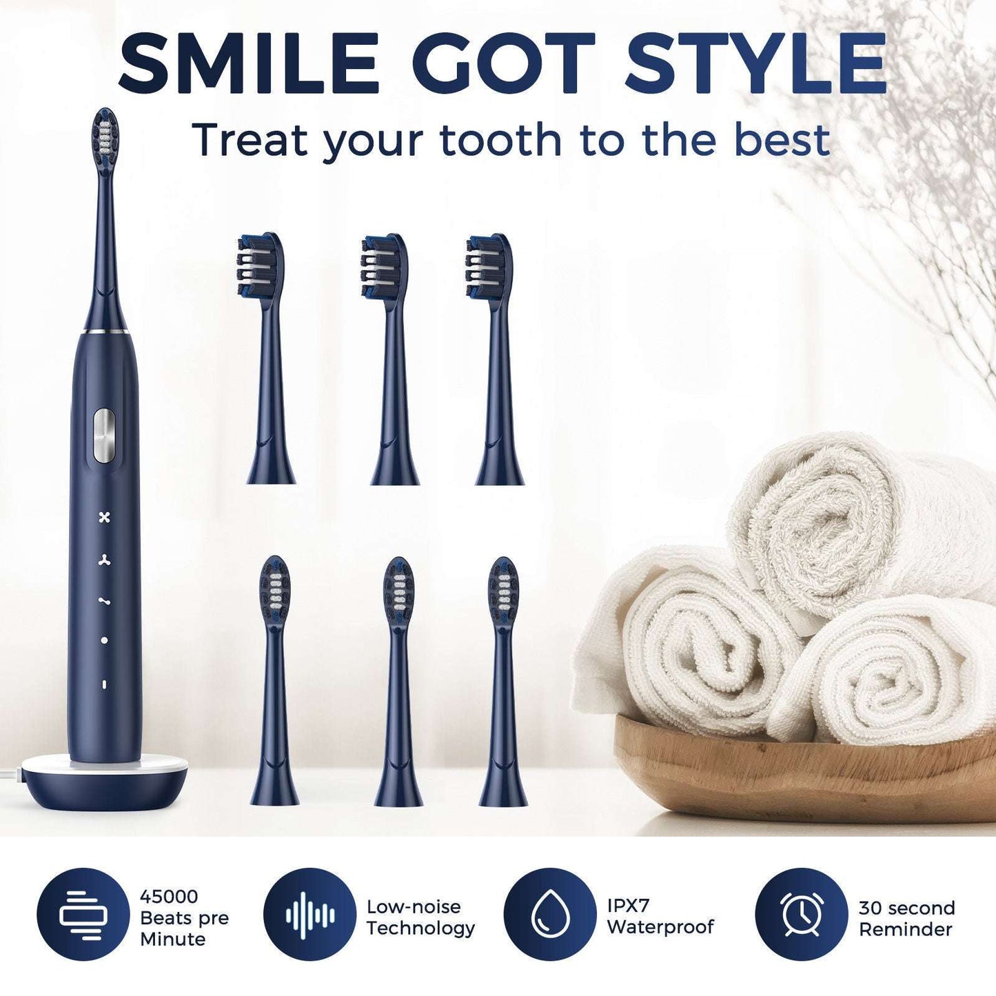 Electric Toothbrush for Adults - Rechargeable Electric Toothbrushes with Brush Heads &amp; Holder, Travel Case, Power Electric Toothbrush with Holder，3 Hours Charge for 120 Days - Home Fusion