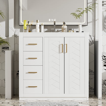 Modern Blue Bathroom Vanity Cabinet with Gold Hardware.