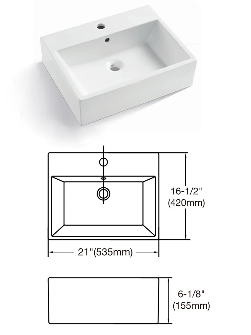 Vessel Sink, Above Countertop  Sink Rectangular/Egg Shape  White - Home Fusion