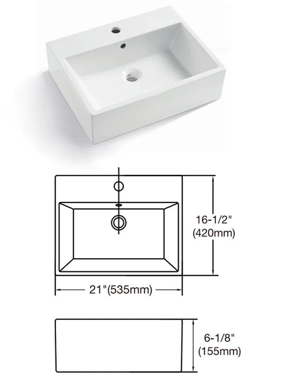 Vessel Sink, Above Countertop  Sink Rectangular/Egg Shape  White - Home Fusion