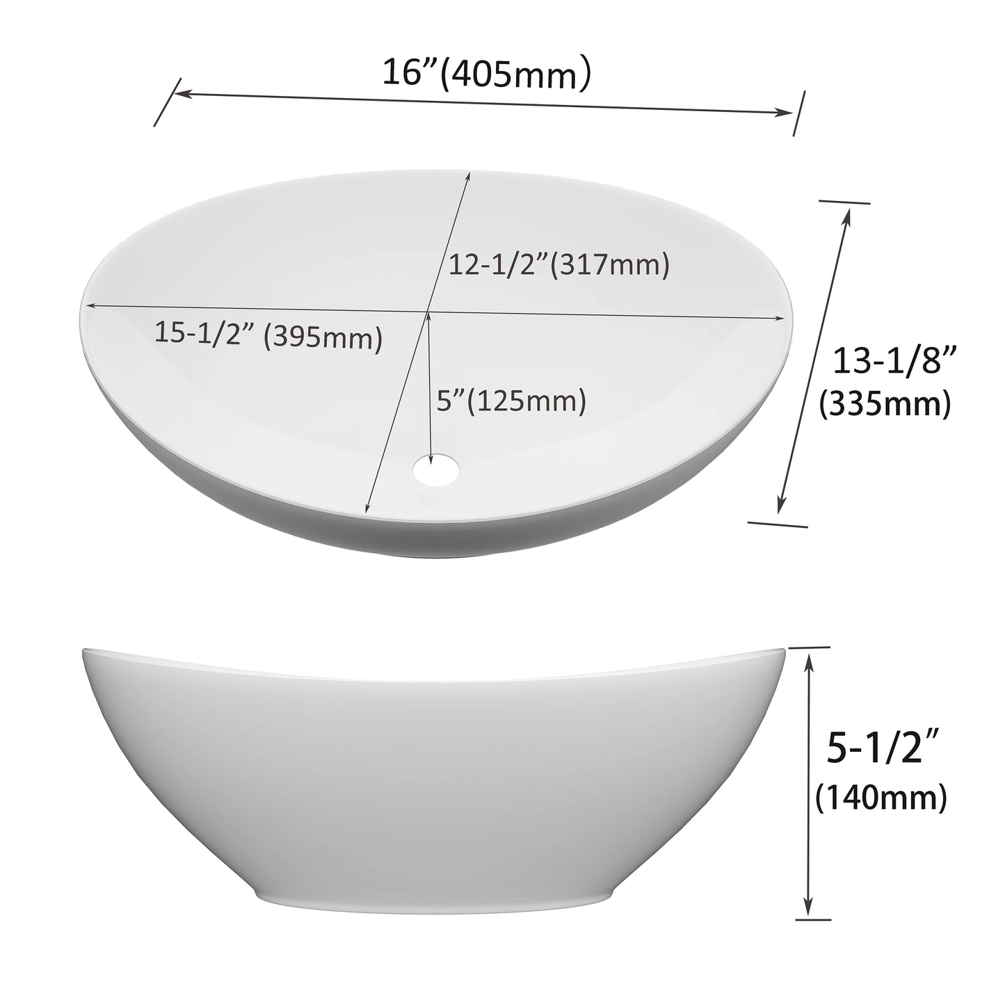 Vessel Sink, Above Countertop  Sink Rectangular/Egg Shape  White - Home Fusion