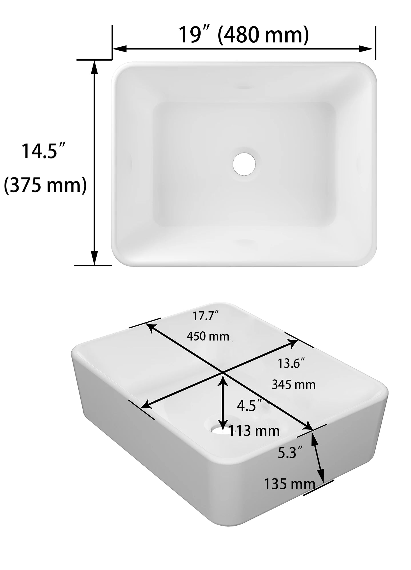 Vessel Sink, Above Countertop  Sink Rectangular/Egg Shape  White - Home Fusion
