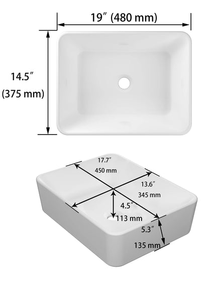 Vessel Sink, Above Countertop  Sink Rectangular/Egg Shape  White - Home Fusion