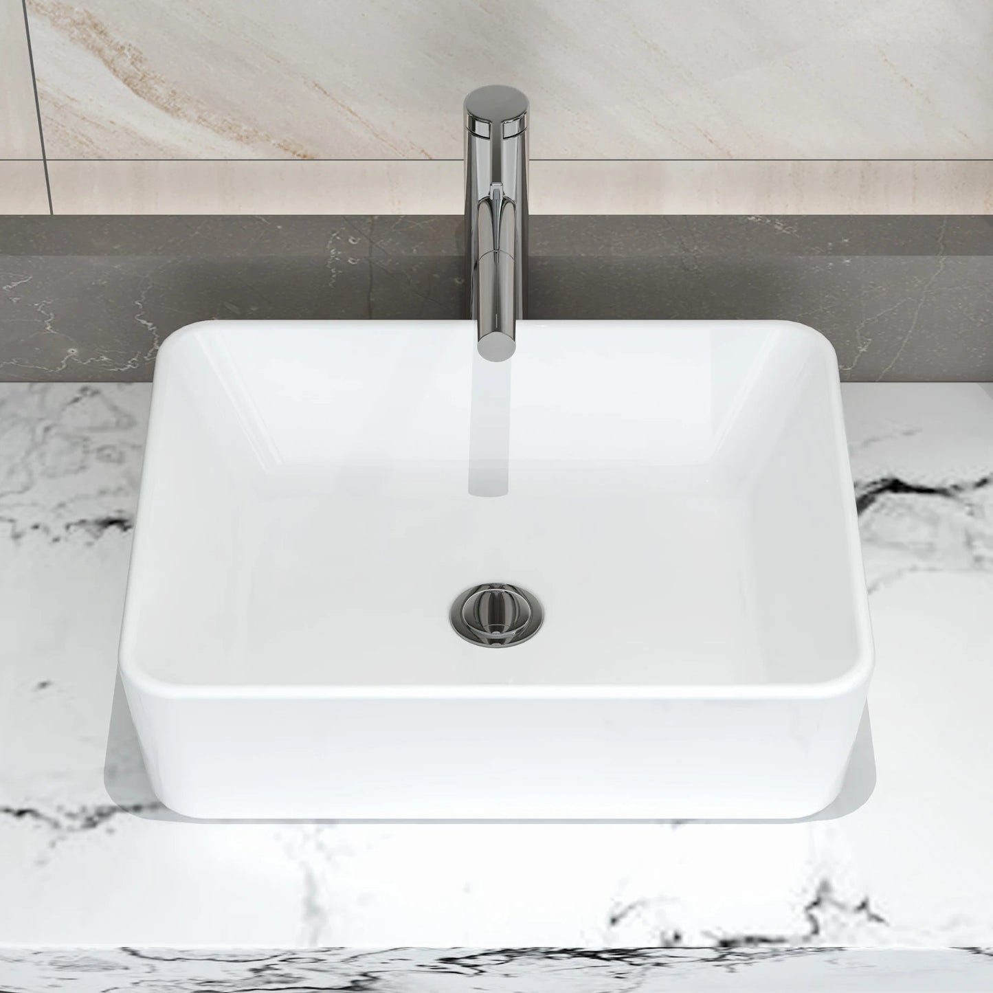 Vessel Sink, Above Countertop  Sink Rectangular/Egg Shape  White - Home Fusion