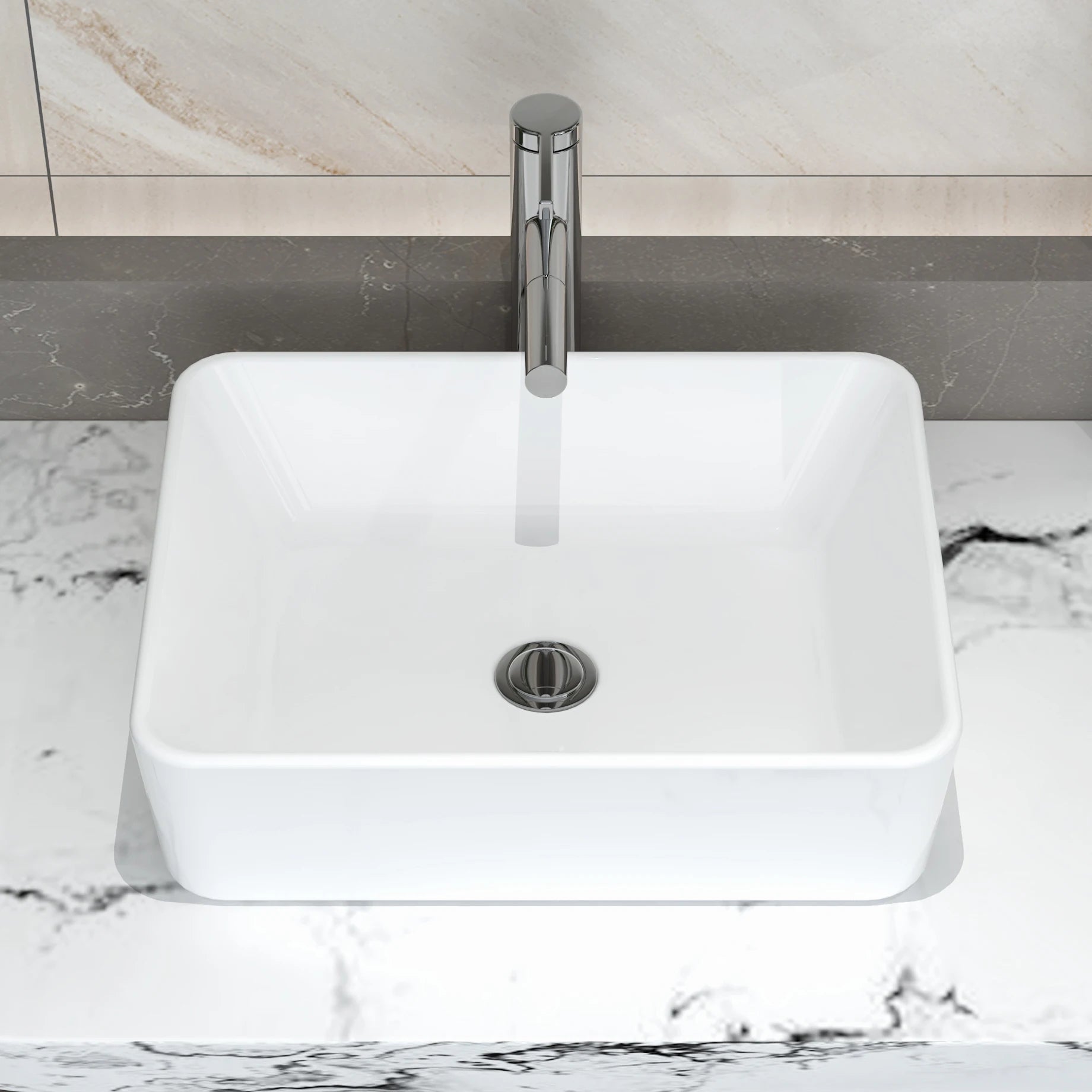 Vessel Sink, Above Countertop  Sink Rectangular/Egg Shape  White - Home Fusion