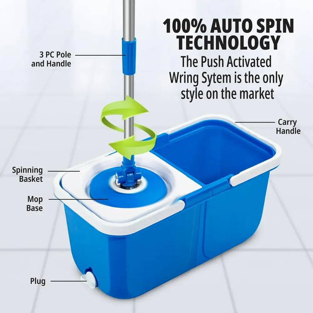 Automatic Spin Mop and Bucket Set Microfiber Washable Head Dual Bucket Design Easy Storage Quick Drainage As Seen On TV Home Fusion