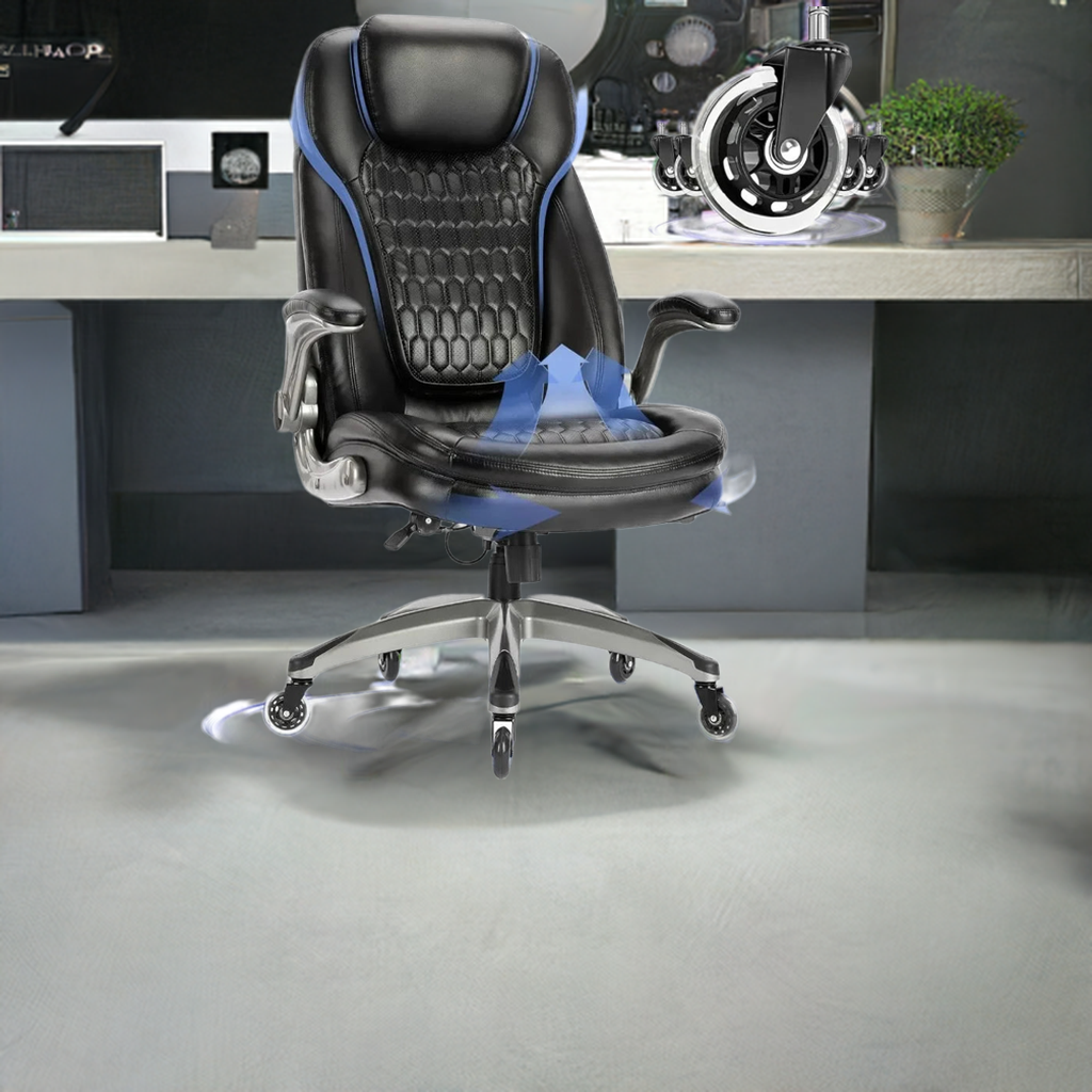 Stylish Leather Chair With Upgraded Caster for Swivel Computer Armchair High Back Executive Chair With Padded Flip-up Arms Desk - Home Fusion