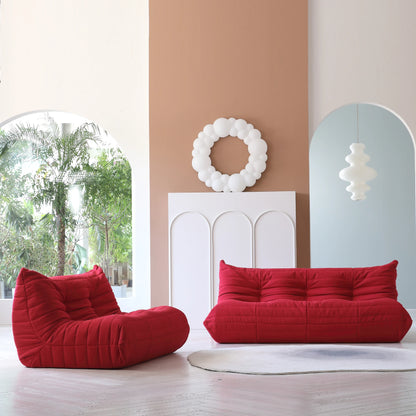 Red bean bag chair and sofa in a modern room with mirrors and decorative wall art. Red Living Room Sofa Set – 1/2/3 Seater + Ottoman Sectional Couch. 076823-f9.myshopify.com