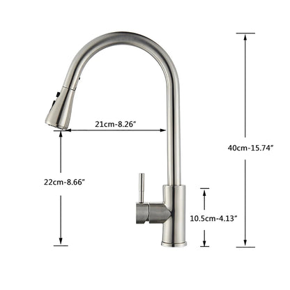 Brushed Nickel Kitchen Faucet Flexible Pull Out Nozzle Kitchen Sink Mixer Tap Stream Sprayer Head Deck Black Hot Cold Water Taps - Home Fusion