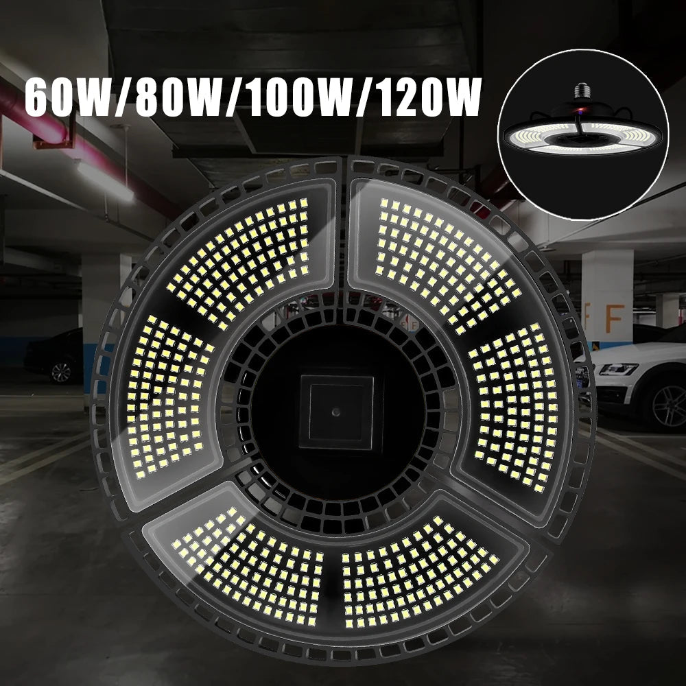 LED Deformable Garage Light 60W-120W - E26/E27 Waterproof High Bay Ceiling Lamp - Home Fusion