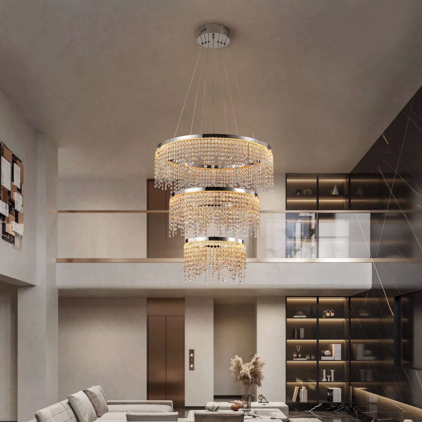 Modern living room with a chandelier modern led crystal chandelier 16 inch round 3 layer adjustable pendant light