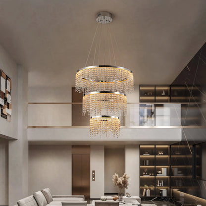 Modern living room with a chandelier modern led crystal chandelier 16 inch round 3 layer adjustable pendant light