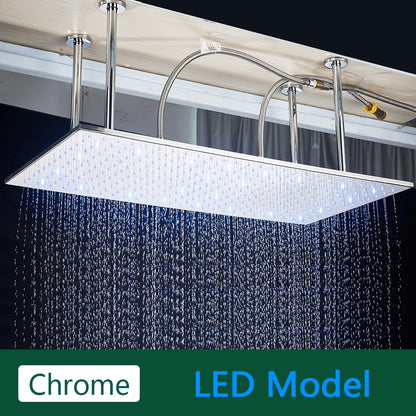 Rozin LED Matte Black Shower Head 40*80cm Large Size Rainfall Shower Heads  Ceiling Mounted with Installation Arm for Bathroom