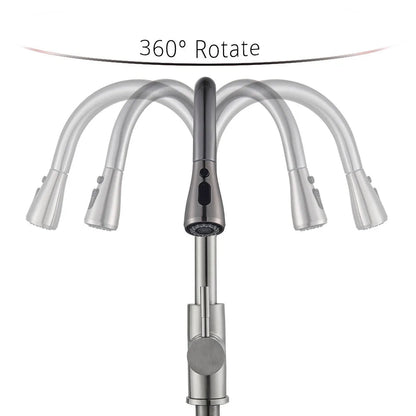 Brushed Nickel Kitchen Faucet Flexible Pull Out Nozzle Kitchen Sink Mixer Tap Stream Sprayer Head Deck Black Hot Cold Water Taps - Home Fusion