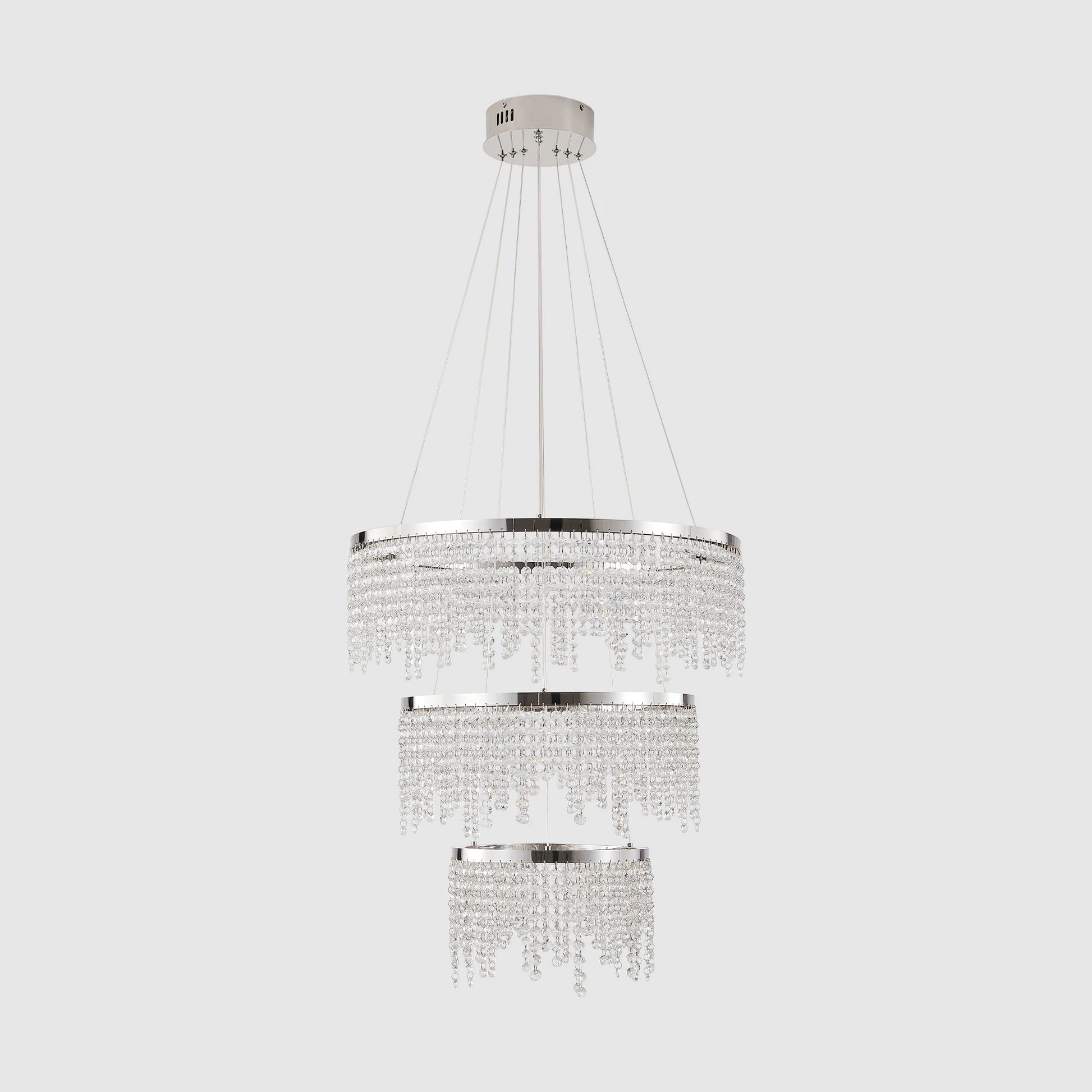 Chandelier with crystal accents on a white background Modern LED Crystal Chandelier 16" Round – 3-Layer Adjustable Dining Room Pendant Light. 076823-f9.myshopify.com