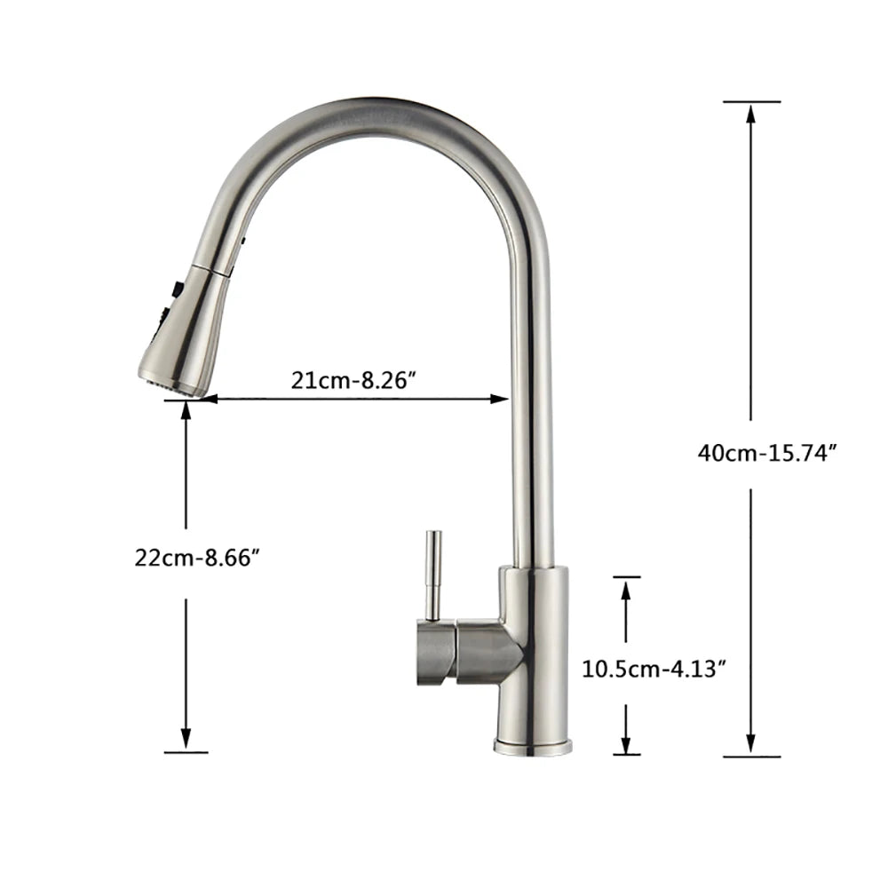 Brushed Nickel Kitchen Faucet Flexible Pull Out Nozzle Kitchen Sink Mixer Tap Stream Sprayer Head Deck Black Hot Cold Water Taps - Home Fusion