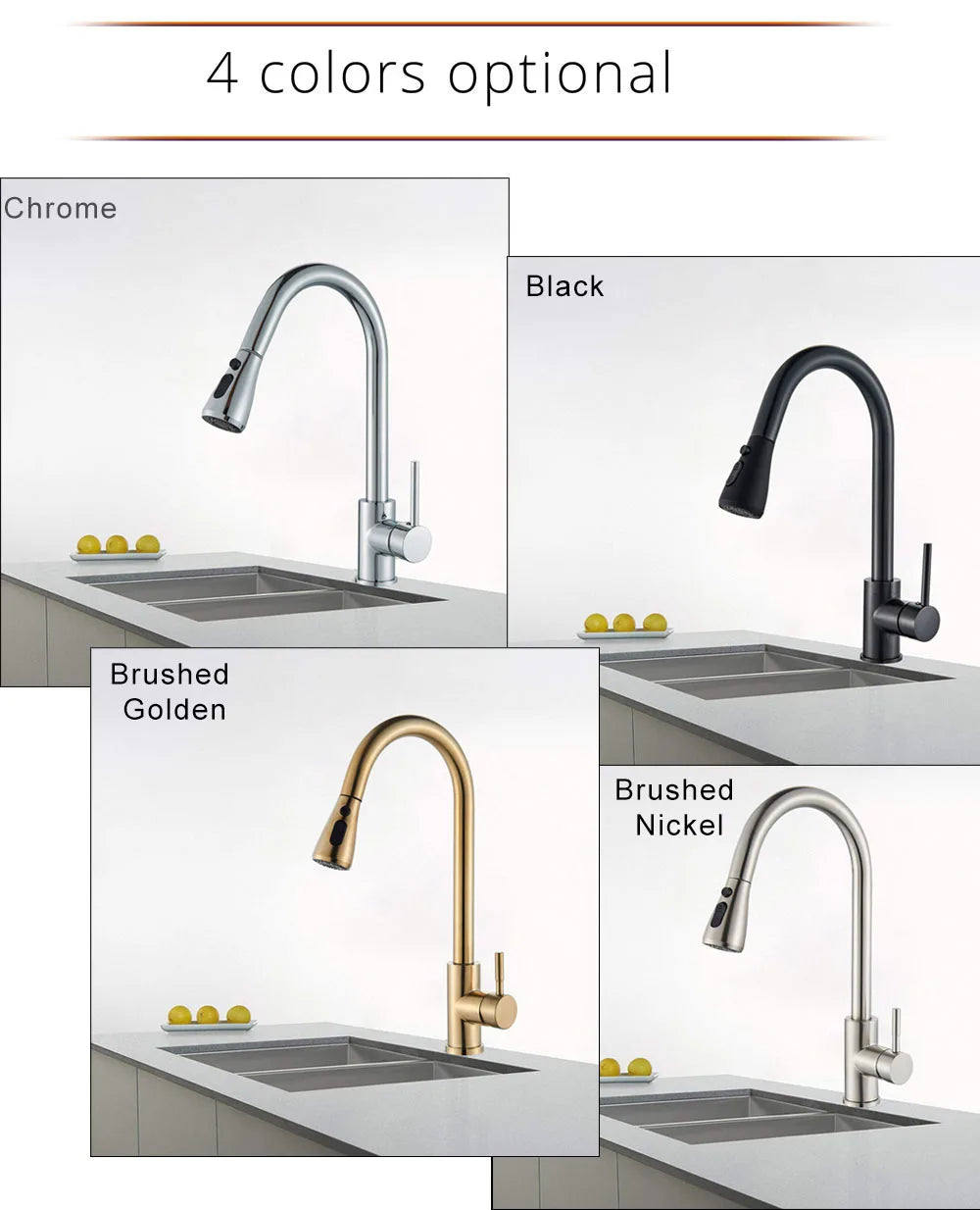 Brushed Nickel Kitchen Faucet Flexible Pull Out Nozzle Kitchen Sink Mixer Tap Stream Sprayer Head Deck Black Hot Cold Water Taps - Home Fusion