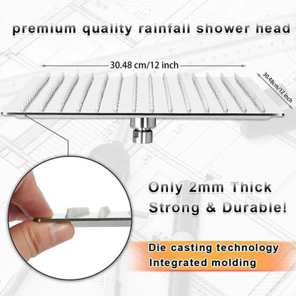 Chrome LED Light Bathroom Shower Head 16 inch Big Rainfall Shower Faucets Accessory Top Square Brass Ultra-thin Shower Head - Home Fusion