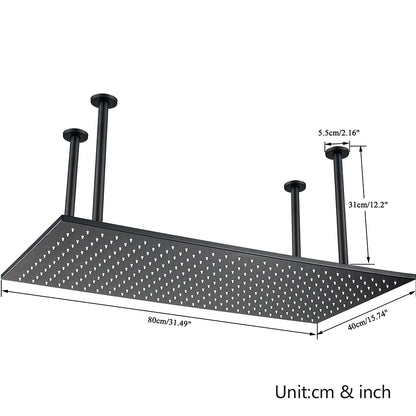 LED Head 40*80cm Large Size Rainfall Shower Heads  Ceiling Mounted with Installation Arm for Bathroom
