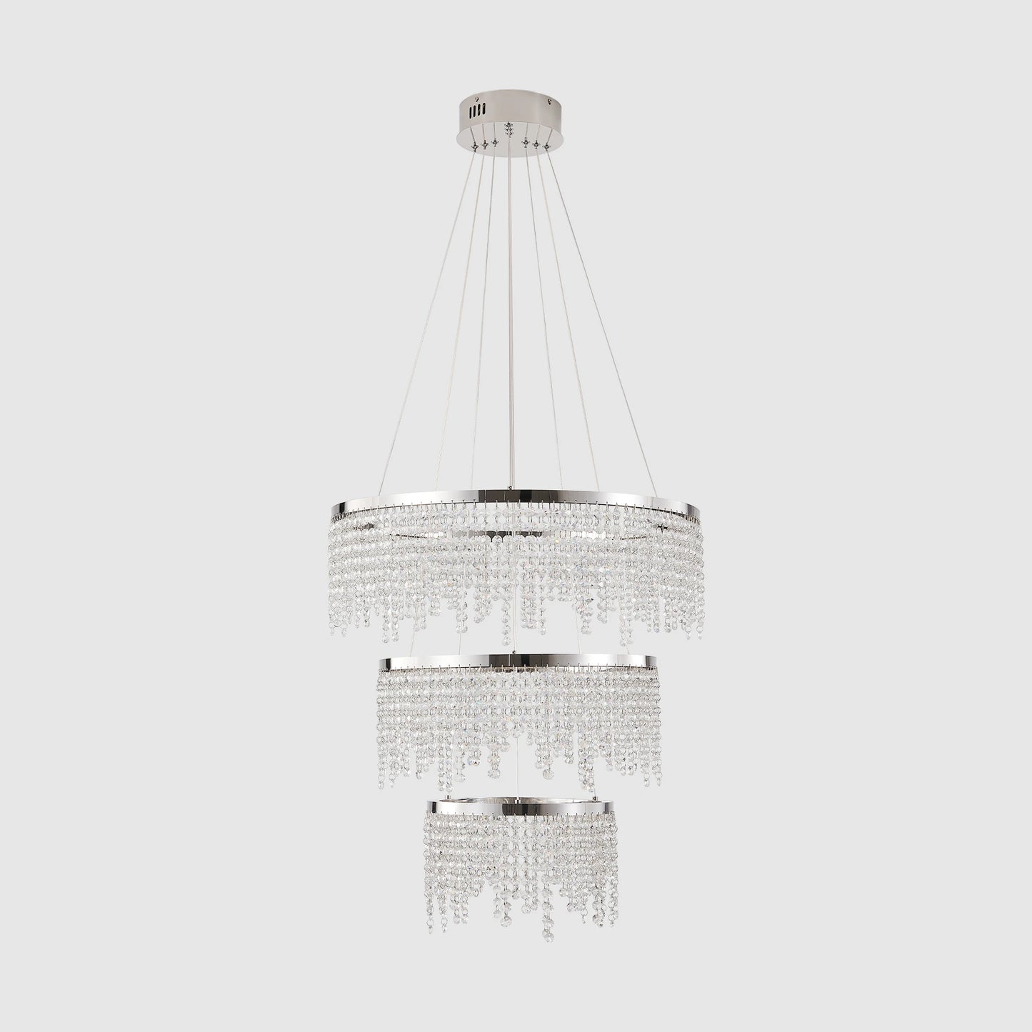 Chandelier with crystal accents on a white background Modern LED Crystal Chandelier 16" Round – 3-Layer Adjustable Dining Room Pendant Light. 076823-f9.myshopify.com