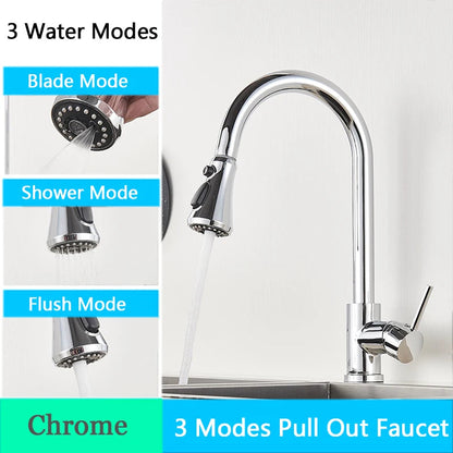 Brushed Nickel Kitchen Faucet Flexible Pull Out Nozzle Kitchen Sink Mixer Tap Stream Sprayer Head Deck Black Hot Cold Water Taps - Home Fusion