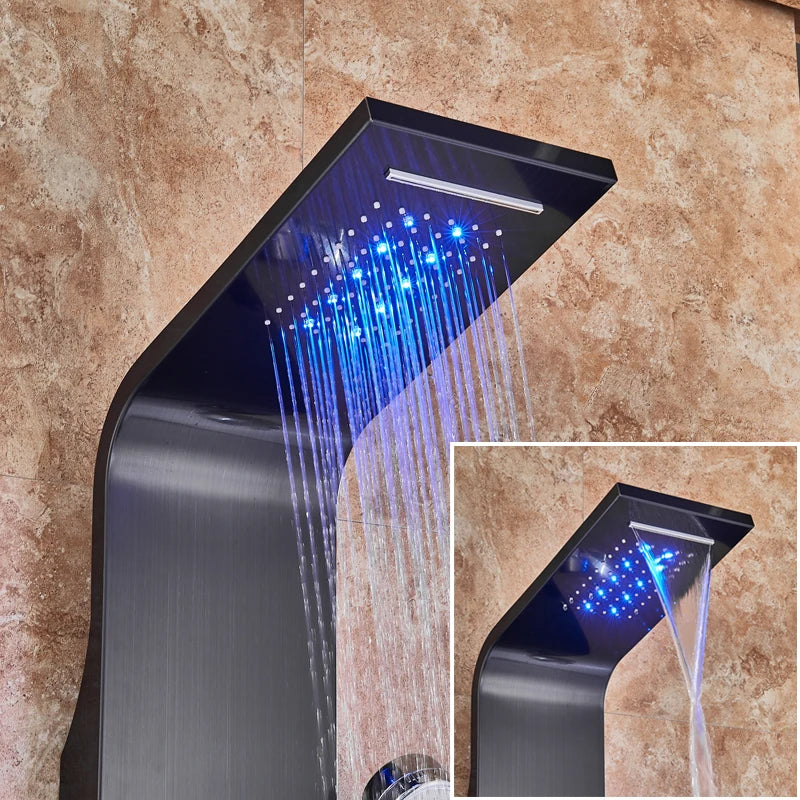 LED Light Bathroom Shower Panel Intelligent LCD Shower Column System with 6 Modes Rain Waterfall Massage Jet Bath Mixer Tap - Home Fusion