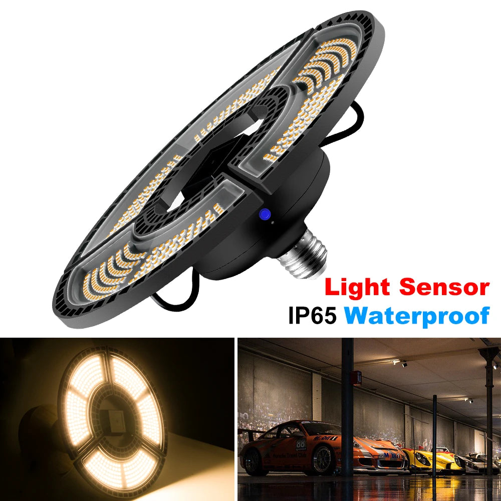 LED Deformable Garage Light 60W-120W - E26/E27 Waterproof High Bay Ceiling Lamp - Home Fusion