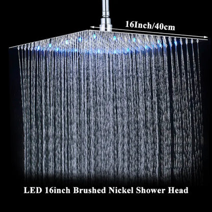 Chrome LED Light Bathroom Shower Head 16 inch Big Rainfall Shower Faucets Accessory Top Square Brass Ultra-thin Shower Head - Home Fusion