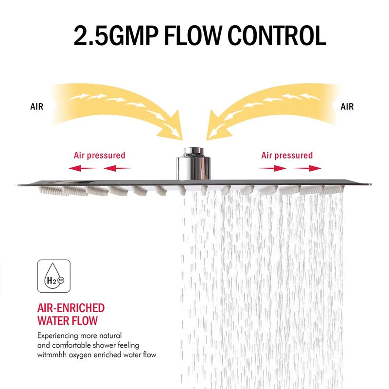 Chrome LED Light Bathroom Shower Head 16 inch Big Rainfall Shower Faucets Accessory Top Square Brass Ultra-thin Shower Head - Home Fusion