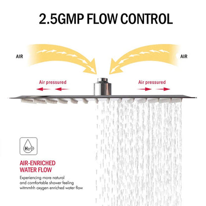 Chrome LED Light Bathroom Shower Head 16 inch Big Rainfall Shower Faucets Accessory Top Square Brass Ultra-thin Shower Head - Home Fusion