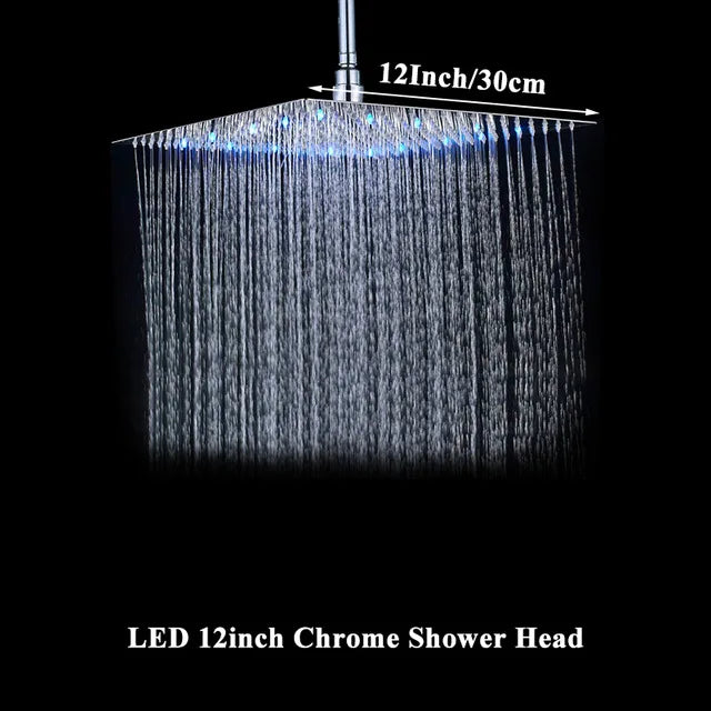 Chrome LED Light Bathroom Shower Head 16 inch Big Rainfall Shower Faucets Accessory Top Square Brass Ultra-thin Shower Head - Home Fusion