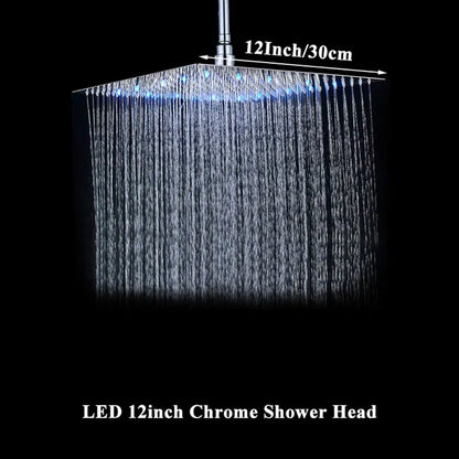 Chrome LED Light Bathroom Shower Head 16 inch Big Rainfall Shower Faucets Accessory Top Square Brass Ultra-thin Shower Head - Home Fusion
