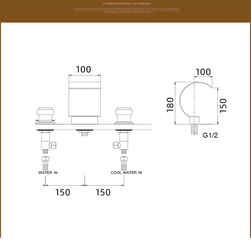 Luxurious Gold Bathroom Basin Faucet Brass  Gold Bathroom Basin Faucet Brass Deck Mounted Double handle Cold and Hot Waterfall Basin faucet Home Fusion