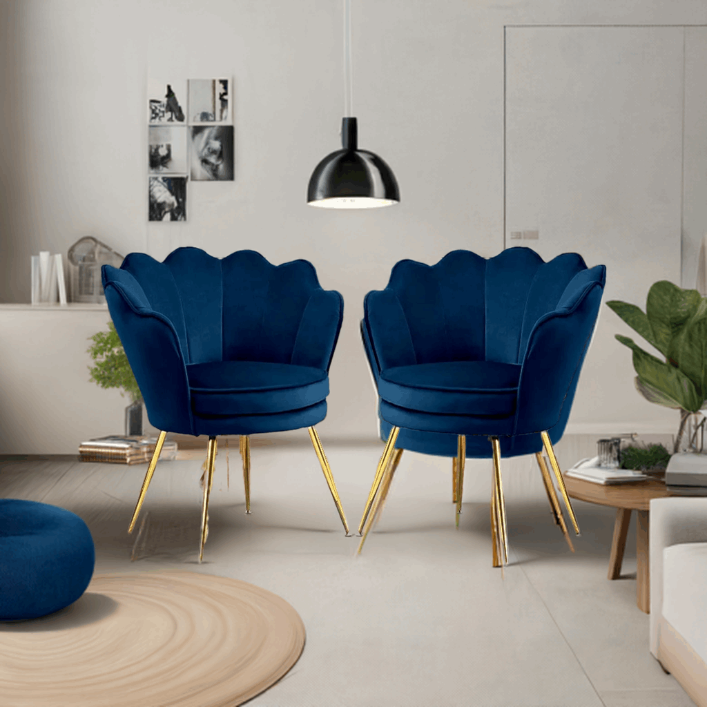 Accent Chairs Set of 2 for Living Room, Velvet Upholstered Makeup Room Vanity Chair with Back, Golden Metal Legs Accent Side Cha - Home Fusion