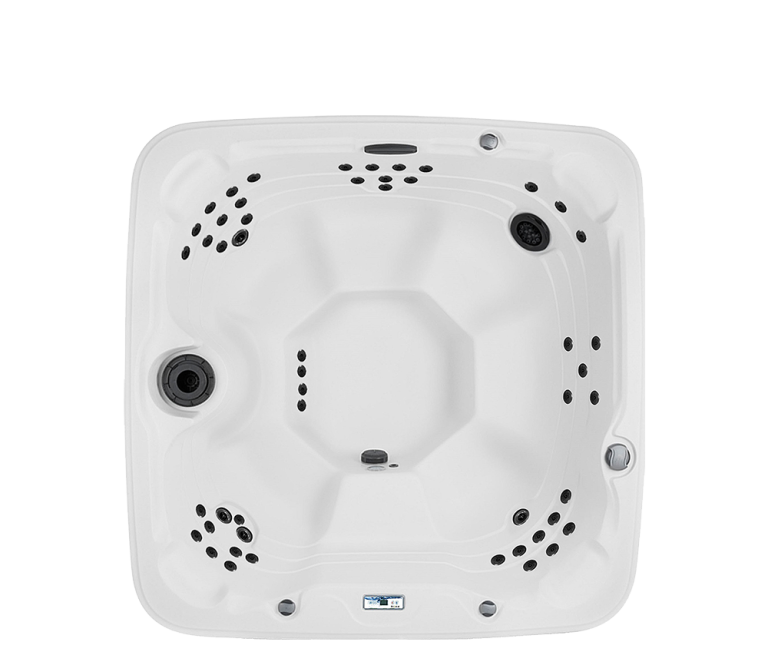 White hot tub with multiple jets on a white background