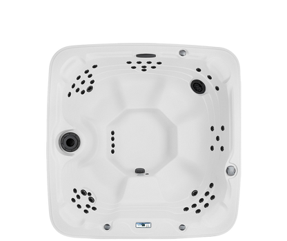 White hot tub with multiple jets on a white background