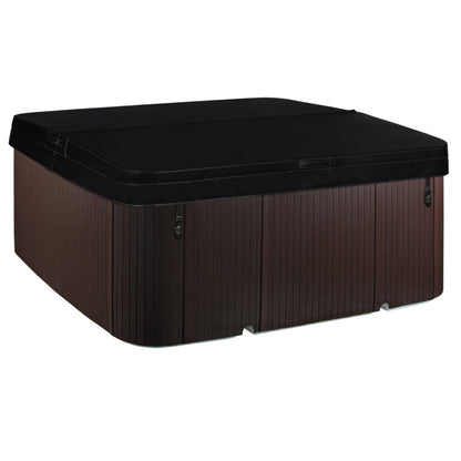 Brown storage box with a black lid on a white background
