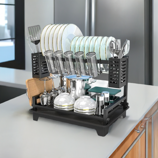 Dish Drying Rack for Kitchen Counter with Drainboard & Utensil Holders
