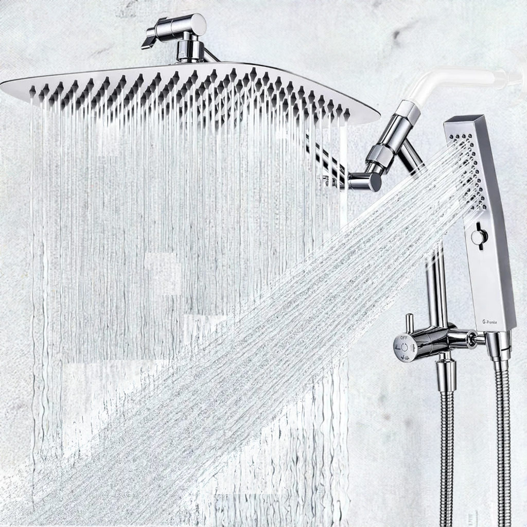 All Metal 12 Inch Shower Head with Massage Mode Handhelde, Rain Shower Head with Handheld Spray Combo, 3-Way Diverter with Paus - Home Fusion