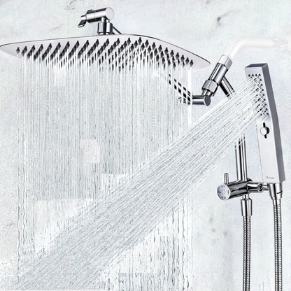 All Metal 12 Inch Shower Head with Massage Mode Handhelde, Rain Shower Head with Handheld Spray Combo, 3-Way Diverter with Paus - Home Fusion
