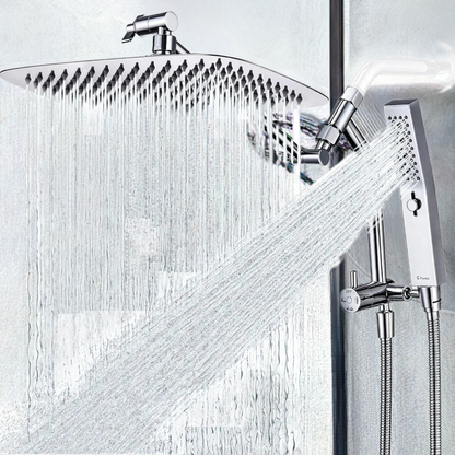 All Metal 12 Inch Shower Head with Massage Mode Handhelde, Rain Shower Head with Handheld Spray Combo, 3-Way Diverter with Paus - Home Fusion