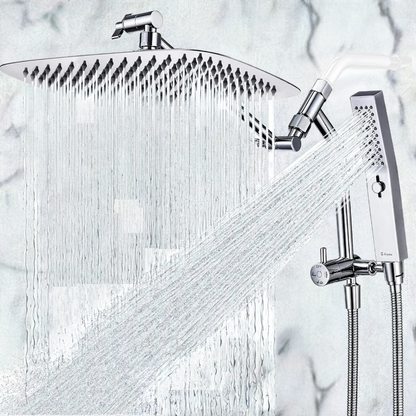 All Metal 12 Inch Shower Head with Massage Mode Handhelde, Rain Shower Head with Handheld Spray Combo, 3-Way Diverter with Paus - Home Fusion