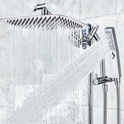 All Metal 12 Inch Shower Head with Massage Mode Handhelde, Rain Shower Head with Handheld Spray Combo, 3-Way Diverter with Paus - Home Fusion