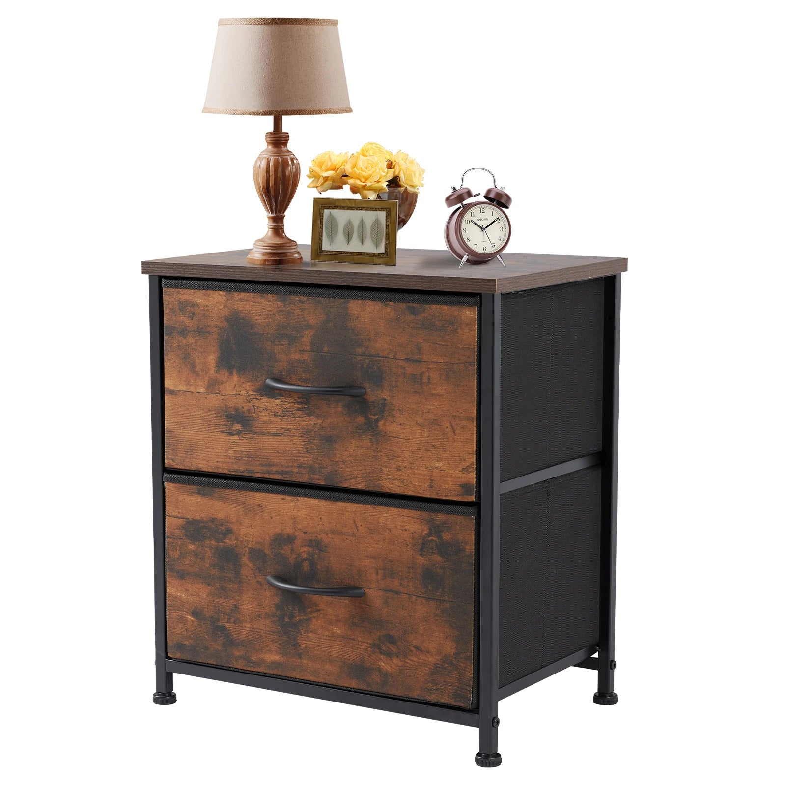 JHK Nightstand with 2 Fabric Drawers – Bedside Table & Storage Cabinet - Home Fusion