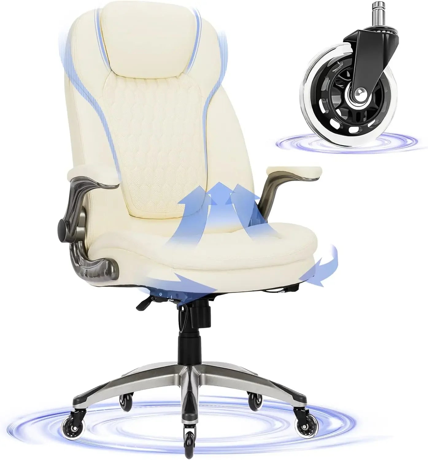 Stylish Leather Chair With Upgraded Caster for Swivel Computer Armchair High Back Executive Chair With Padded Flip-up Arms Desk - Home Fusion