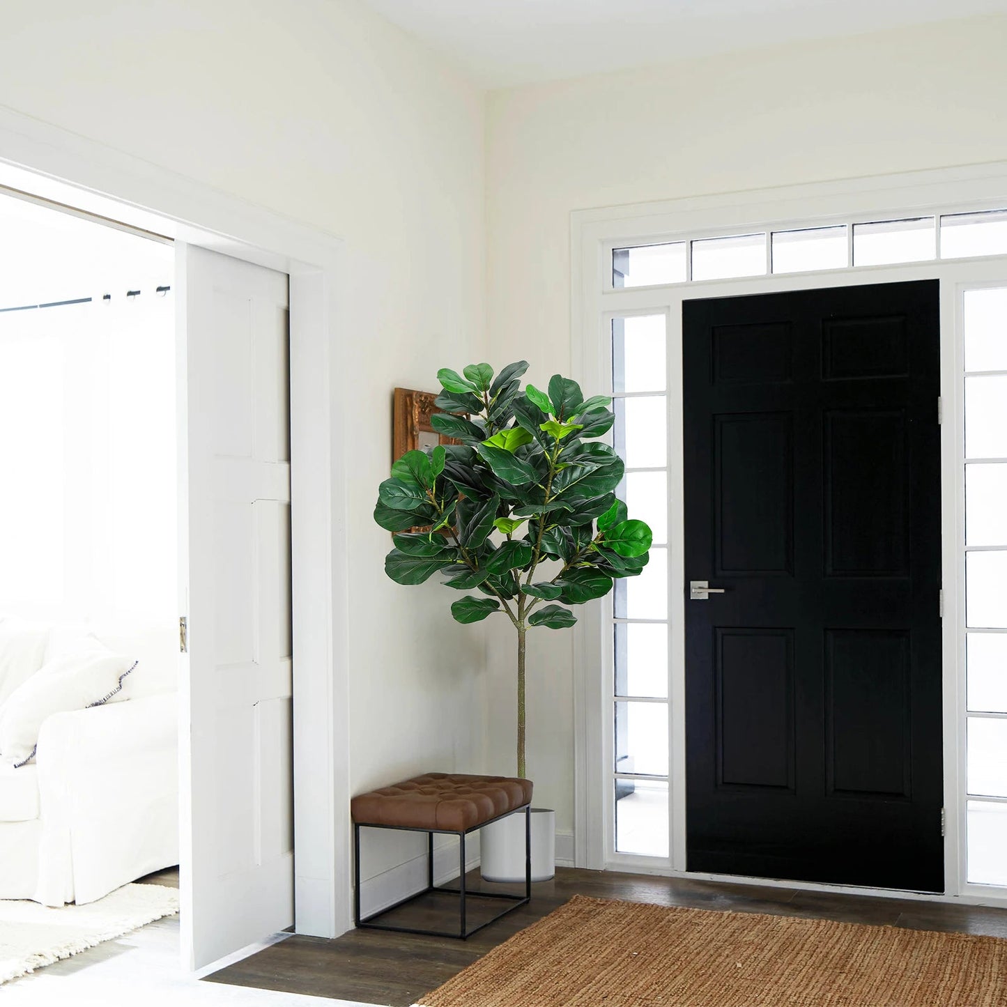 5.2 Ft Artificial Fiddle Leaf Fig Tree, Faux Ficus Lyrata Plant with 62 Fiddle Leaves, Tall Fake Plants Large Floor Plant - Home Fusion